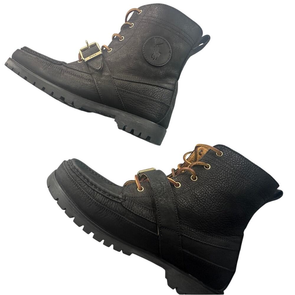 Polo Ralph Lauren Ranger Boot Tumbled Leather Buckle Black - Picture 3 of 12